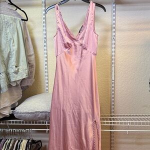 Chic Pink Satin Maxi Dress